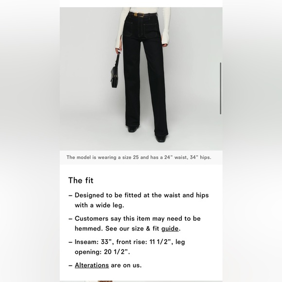 Reformation Alyssa Jeans Black 28 - Picture 8 of 9